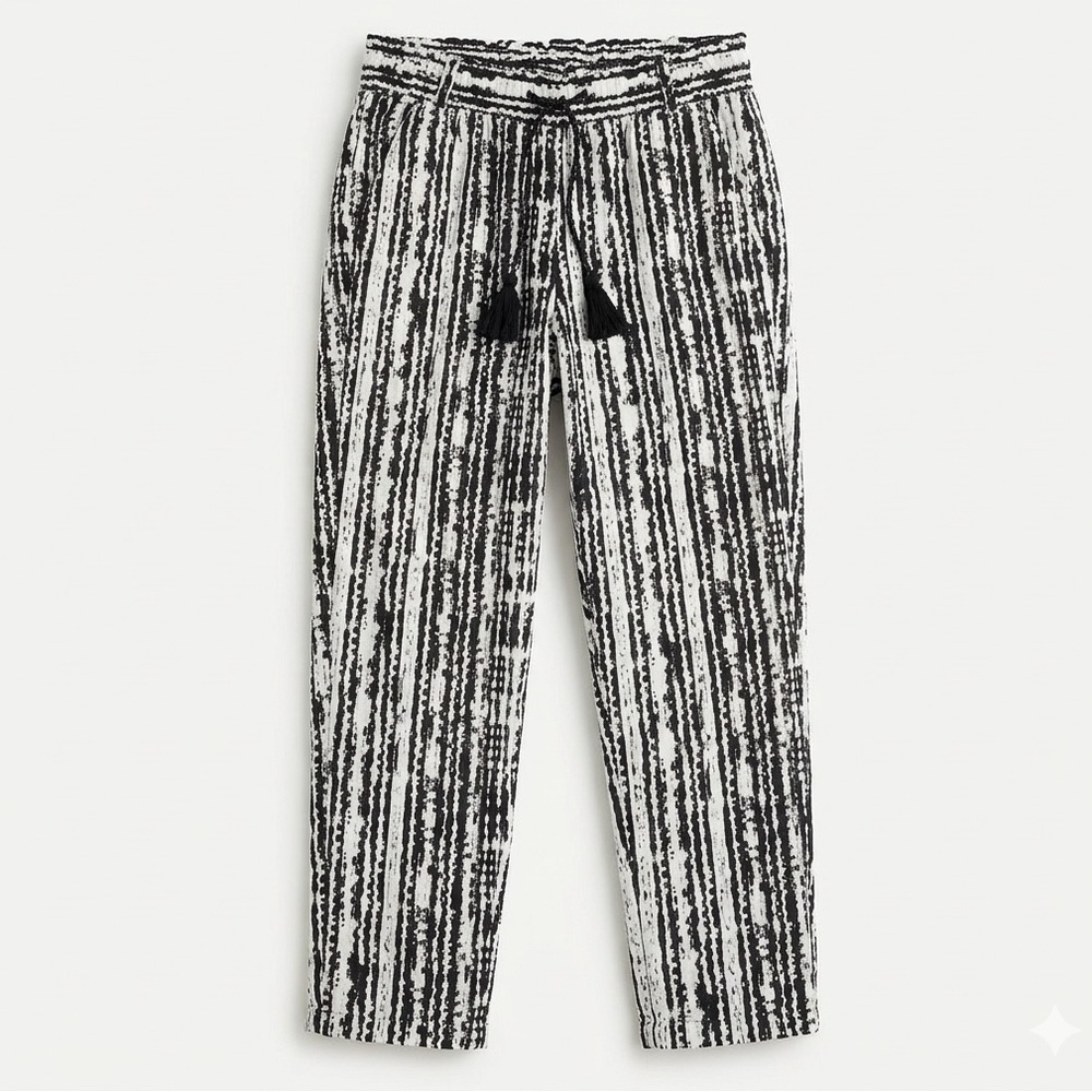 Ella Moss Black & White Striped Drawstring Capris